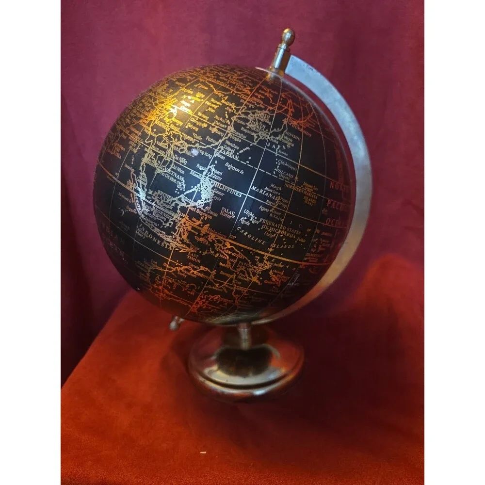 Better Homes & Gardens Black Gold Desk Globe World Map Decorative Accent